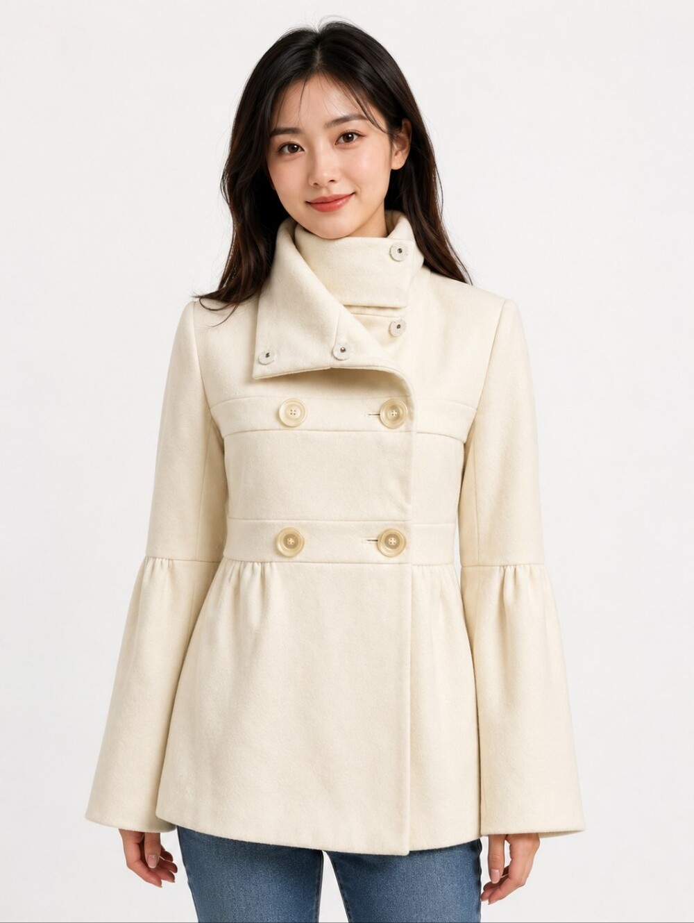 Madison Code Red Ivory Wool Blend Peplum Coat Jacket Size Small